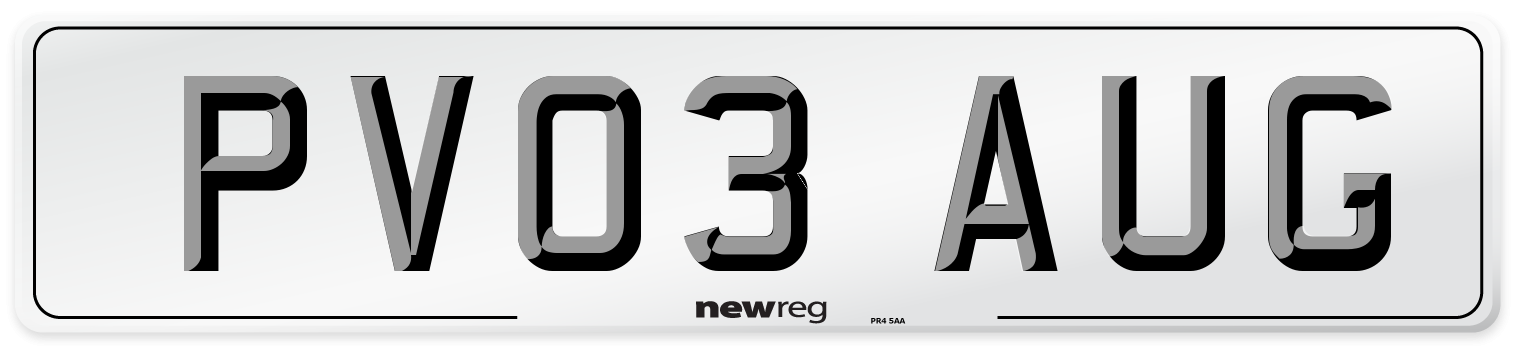 PV03 AUG Number Plate from New Reg